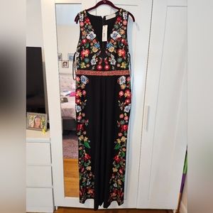 Alice + Olivia Nilsa Embroidered Wide-Leg Jumpsuit